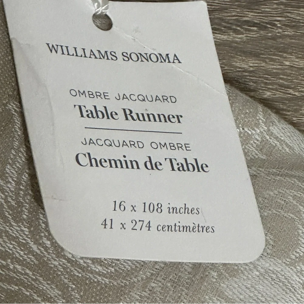 Williams Sonoma Jacquard Table Runner 16 X 108 Linen Cotton Blend Long Tan White